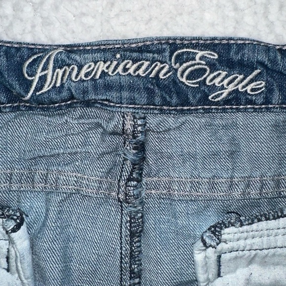 Y2K AE low rise jean denim mini skirt American Eagle distressed 90s 2000s VTG 8 - Picture 4 of 7